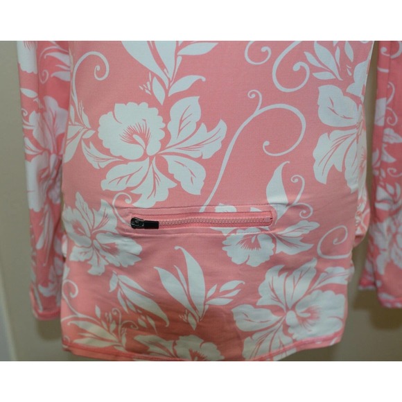 Hang Ten Women's Med Surf Shirt Sun Tee UPF 50+ Back Zip Pocket - Pink Floral - Picture 4 of 11